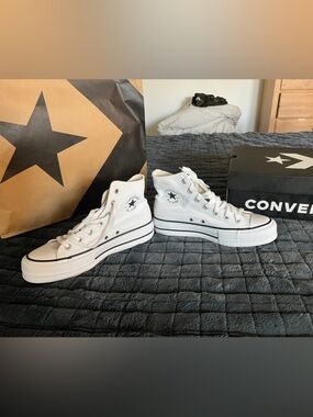 Converse White High-Top Sneakers with Black Trim